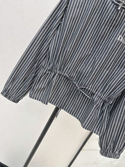 Striped Long-Sleeve Shirt with Drawstring Waist