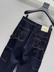 Washed Utility-Style Denim Trousers