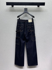 Washed Utility-Style Denim Trousers