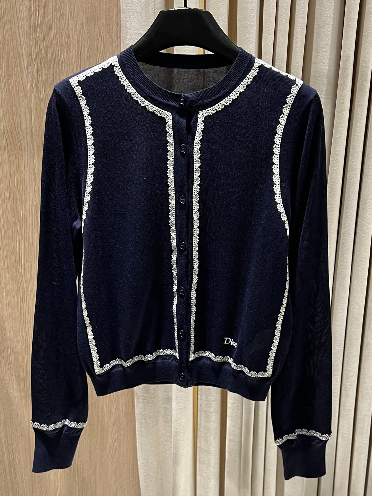 Lace-Trimmed Knit Cardigan