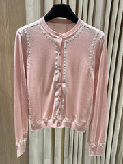 Lace-Trimmed Knit Cardigan