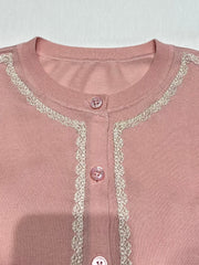 Lace-Trimmed Knit Cardigan