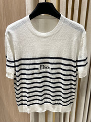 Striped Linen-Blend Knit Top