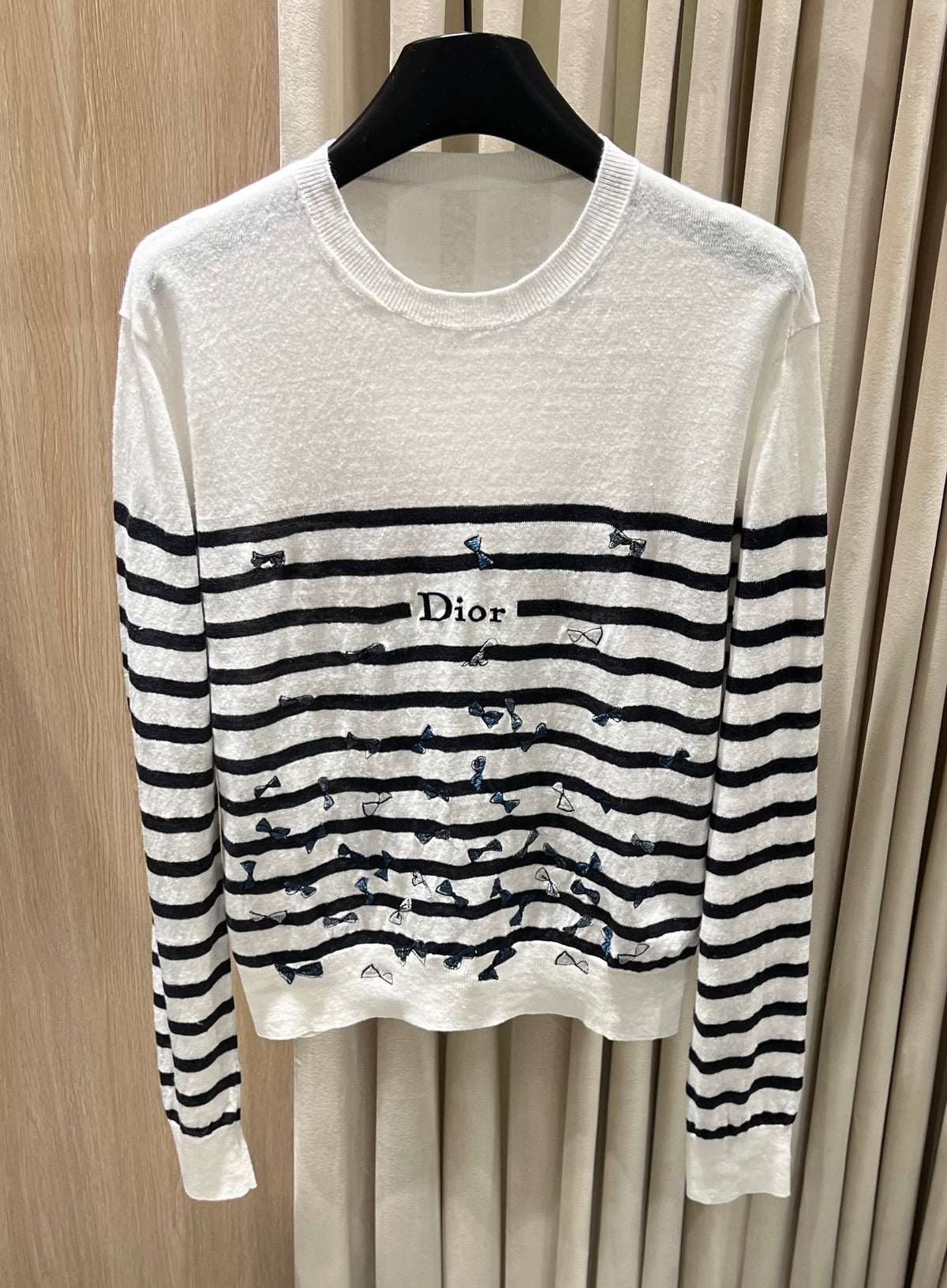 Striped Knit Top with Bow Embroidery