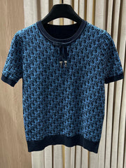 Jacquard Short-Sleeve Knit Top