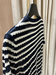 Striped Open-Knit Short-Sleeve Top