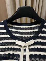 Striped Open-Knit Short-Sleeve Top
