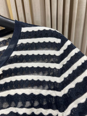 Striped Open-Knit Short-Sleeve Top