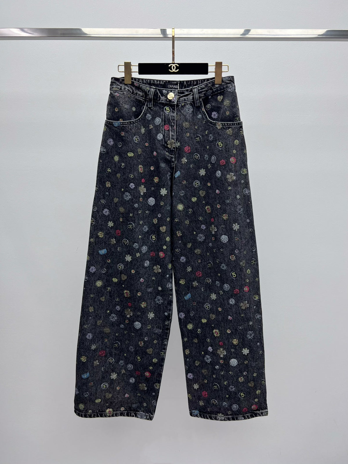 Painted-print wide-leg jeans