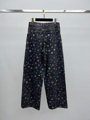 Painted-print wide-leg jeans