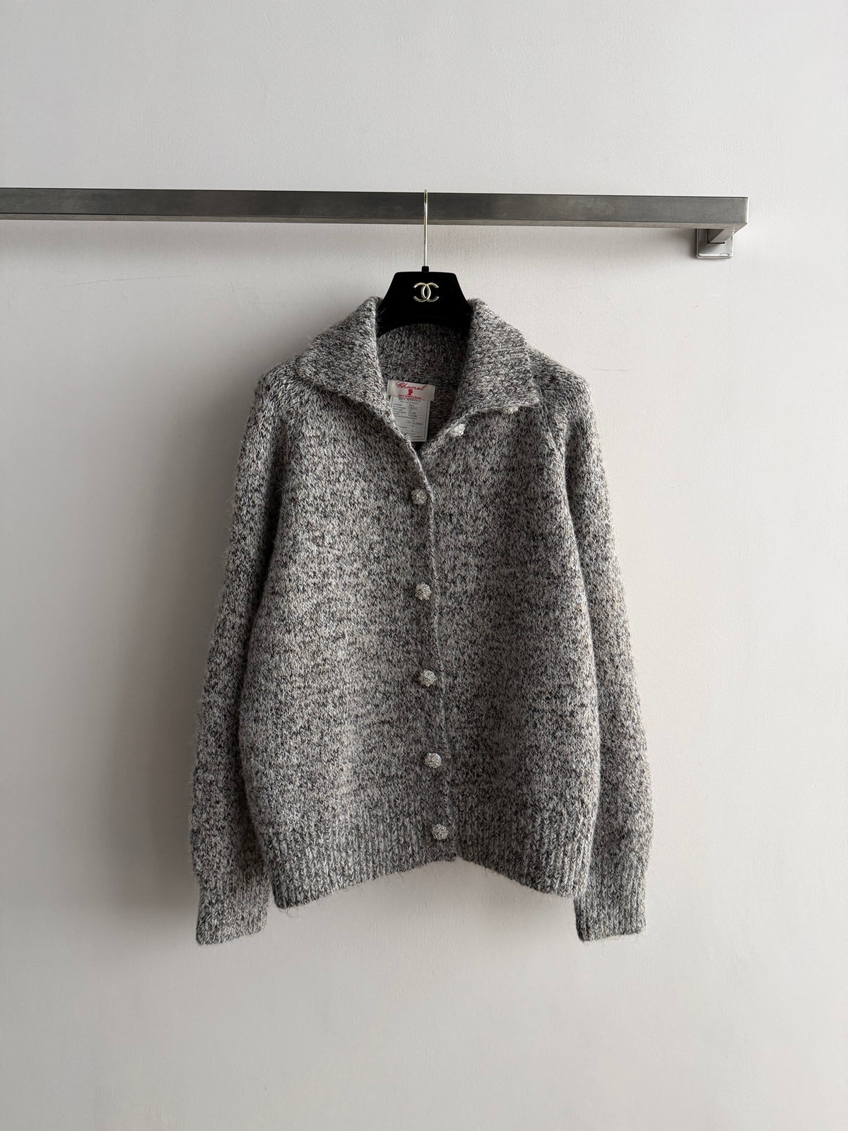 Mixed-Color Collared Knit Cardigan