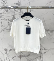 Embroidered Linen-Blend Knit Short-Sleeve Top