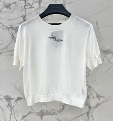 Embroidered Linen-Blend Knit Short-Sleeve Top