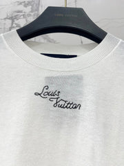 Embroidered Linen-Blend Knit Short-Sleeve Top