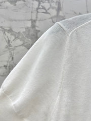 Embroidered Linen-Blend Knit Short-Sleeve Top