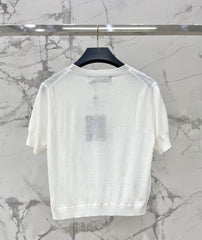 Embroidered Linen-Blend Knit Short-Sleeve Top