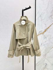 Stand-collar mid-length trench coat