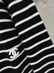 Striped Knit Top with Gold Button Accents