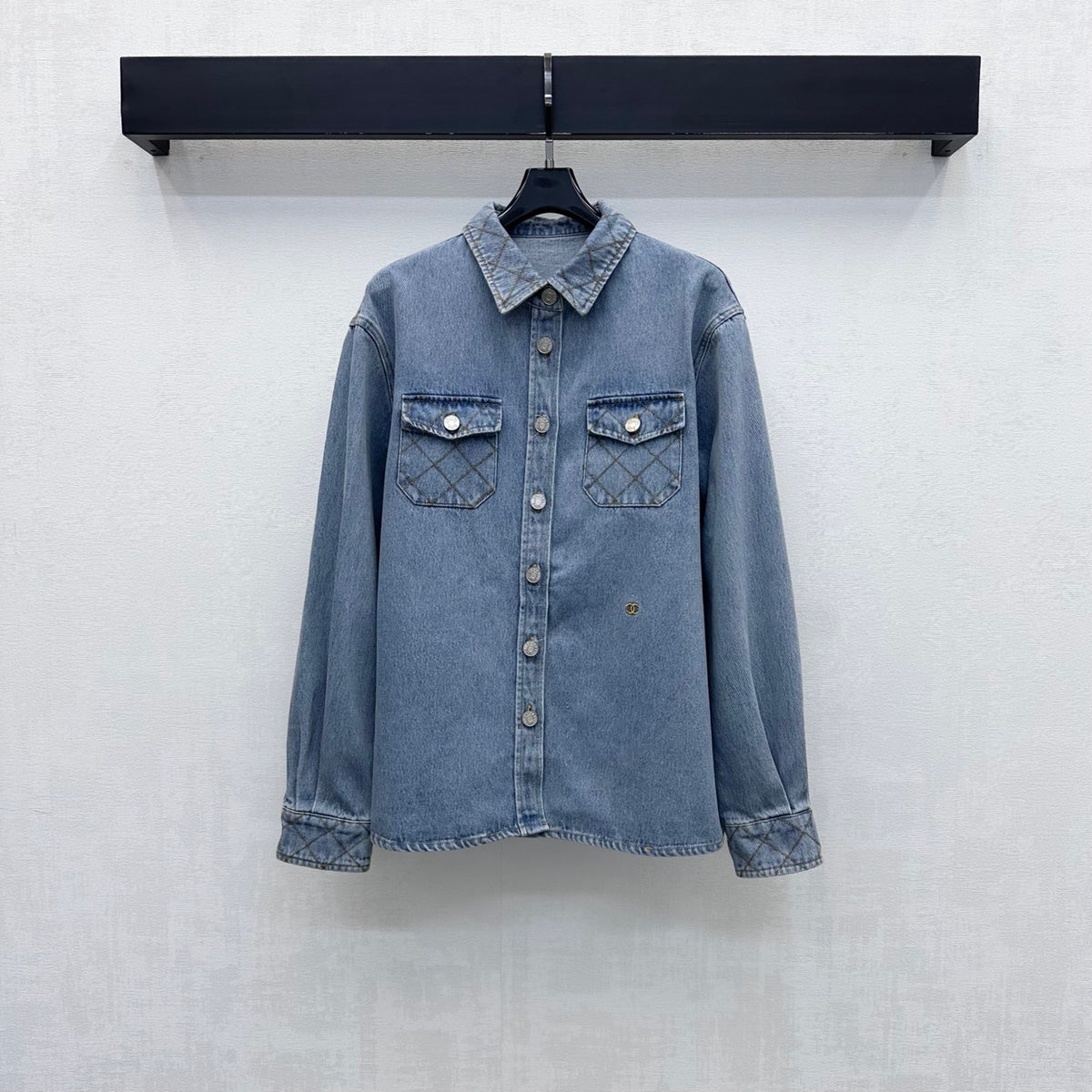 Quilted-Stitch Denim Shirt Jacket