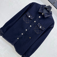 Quilted-Stitch Denim Shirt Jacket