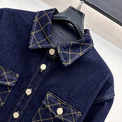 Quilted-Stitch Denim Shirt Jacket