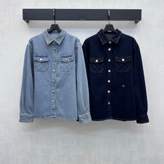 Quilted-Stitch Denim Shirt Jacket