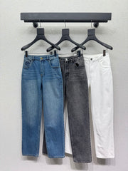 Denim Trousers with Embroidered Pocket Logo