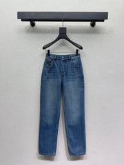 Denim Trousers with Embroidered Pocket Logo