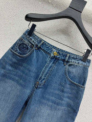 Denim Trousers with Embroidered Pocket Logo