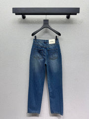 Denim Trousers with Embroidered Pocket Logo