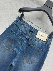 Denim Trousers with Embroidered Pocket Logo