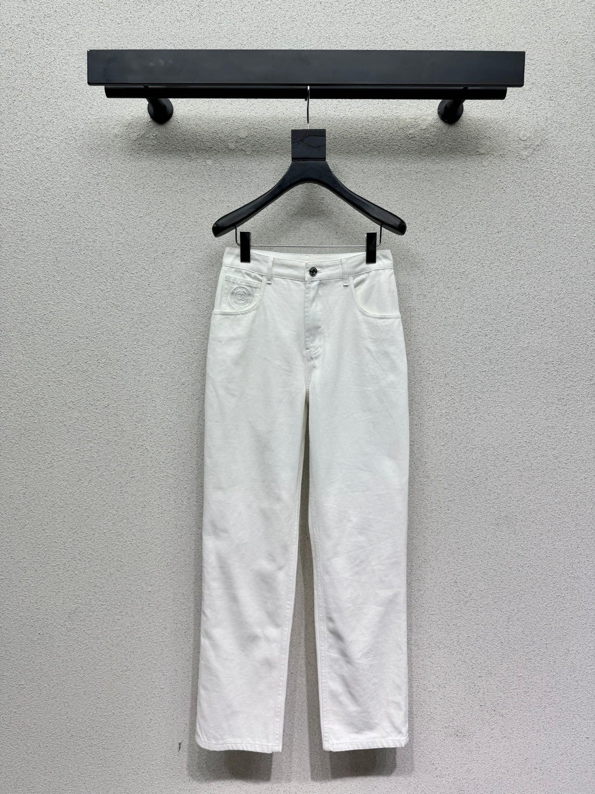 Denim Trousers with Embroidered Pocket Logo