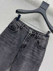 Denim Trousers with Embroidered Pocket Logo