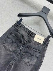 Denim Trousers with Embroidered Pocket Logo