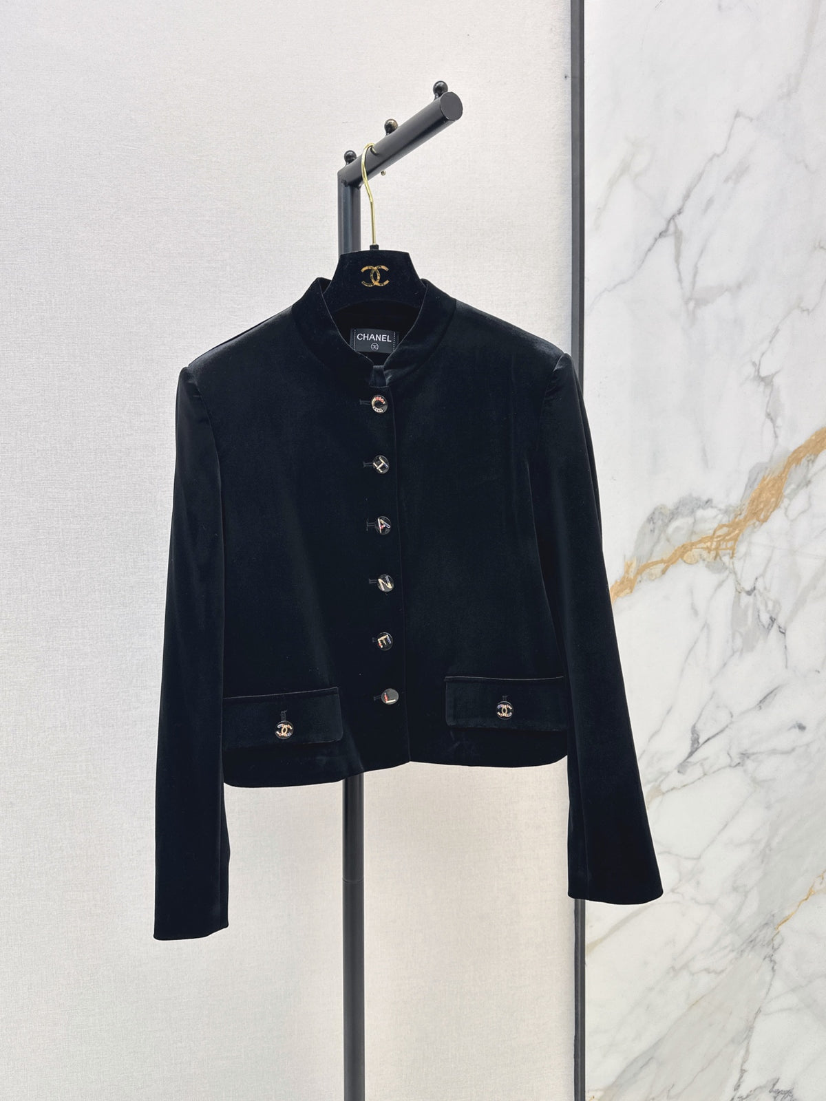 Velvet Jacket with a Chic Small Stand Collar