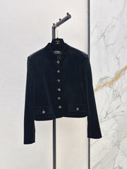 Velvet Jacket with a Chic Small Stand Collar