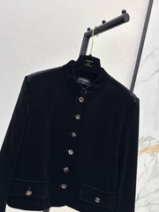 Velvet Jacket with a Chic Small Stand Collar