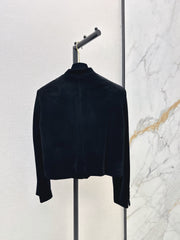 Velvet Jacket with a Chic Small Stand Collar