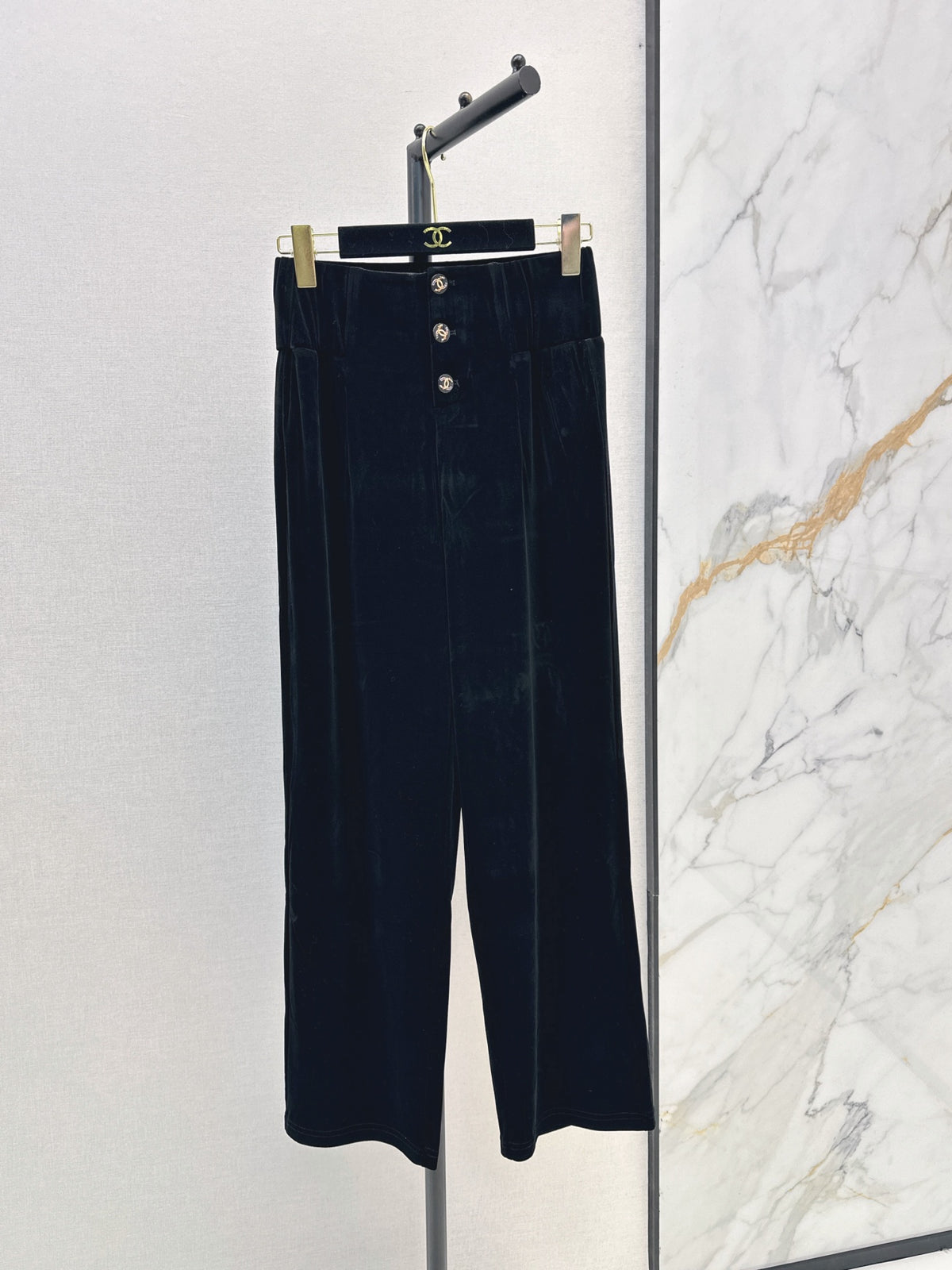 High-Waisted Straight-Leg Velvet Trousers