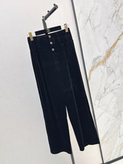 High-Waisted Straight-Leg Velvet Trousers