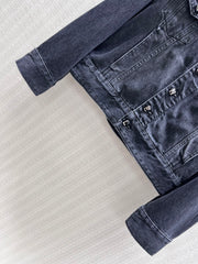 Distressed-Finish Crew-Neck Denim Jacket