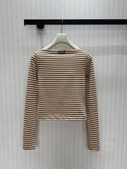 Striped Long-Sleeve Boat-Neck Top