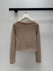 Striped Long-Sleeve Boat-Neck Top