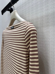 Striped Long-Sleeve Boat-Neck Top