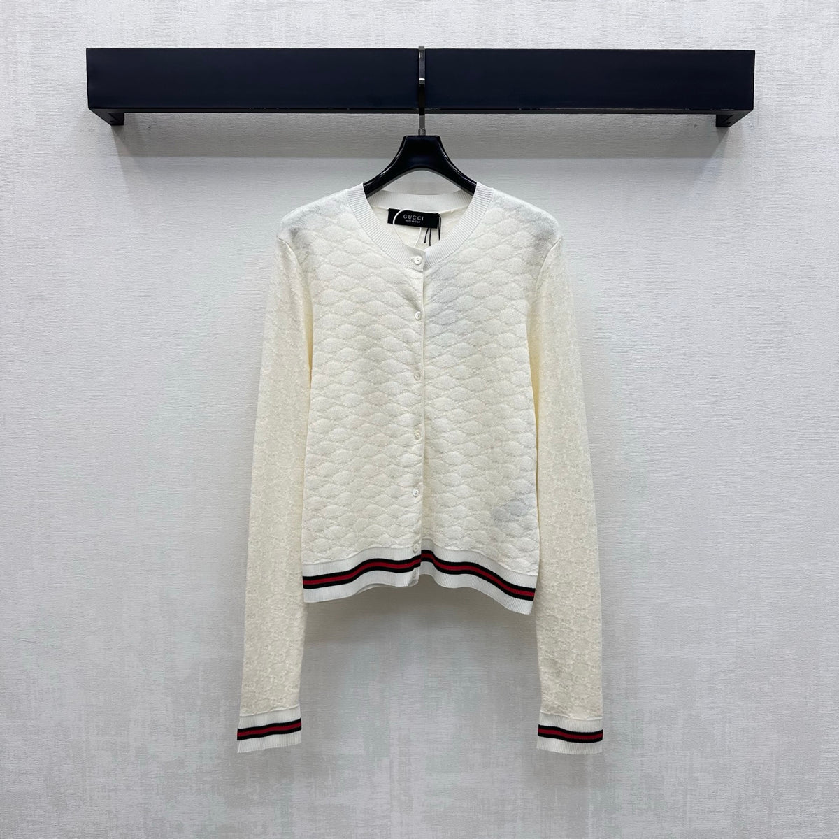 Jacquard Crew-Neck Knit Cardigan