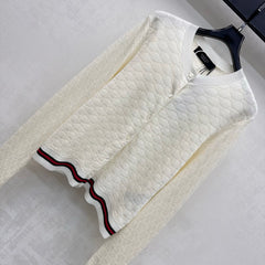 Jacquard Crew-Neck Knit Cardigan