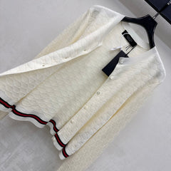 Jacquard Crew-Neck Knit Cardigan