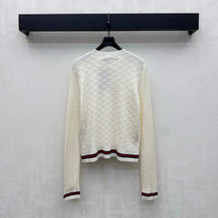 Jacquard Crew-Neck Knit Cardigan