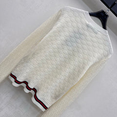Jacquard Crew-Neck Knit Cardigan