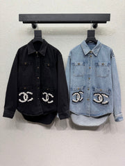 Denim Jacket with Fur Logo